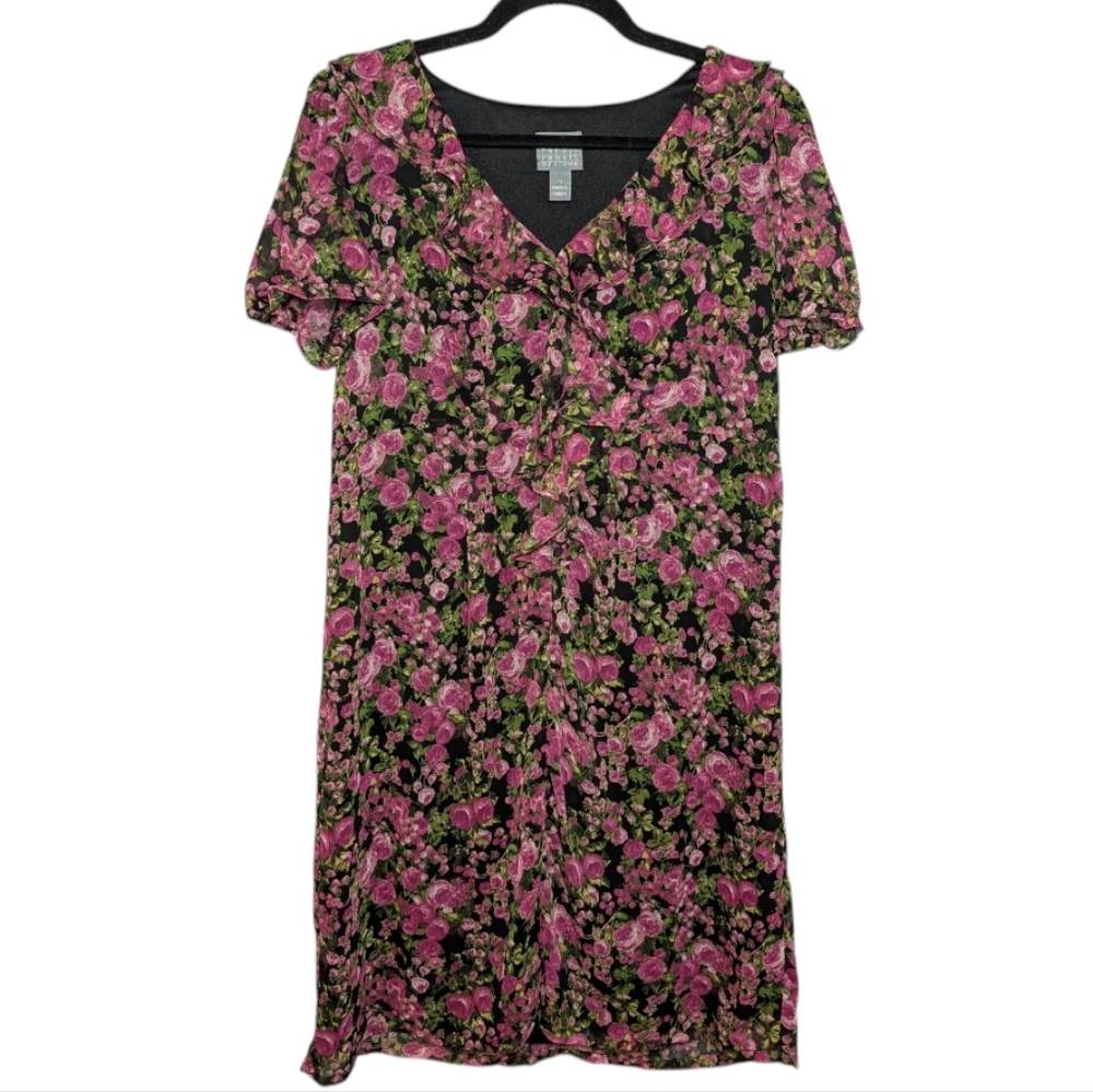 Rabbit Rabbit Rabbit Designs Black and Pink Floral Midi Dress